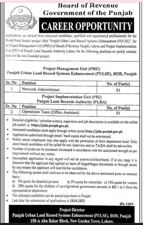 Board of Revenue Lahore Punjab Jobs 2025 – Federal Board of Revenue Jobs 2025 — original advertisement