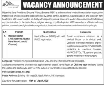 Medecins Sans Frontieres Frontieres Msf Jobs 2025 – Medecins Sans Frontières (MSF) Jobs 2025 — original advertisement