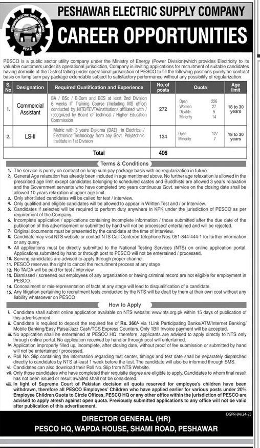 Peshawar Electrical Supply Company Peshawar Jobs 2025 – Peshawar Electric Supply Company - PESCO Jobs 2025 — original advertisement