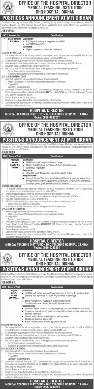 Medical Teaching Institution MTI Dera Ismail Khan Jobs 2025 – Medical Teaching Institute MTI Khyber Teaching Hospital Peshawar Kpk Jobs 2025 — original advertisement