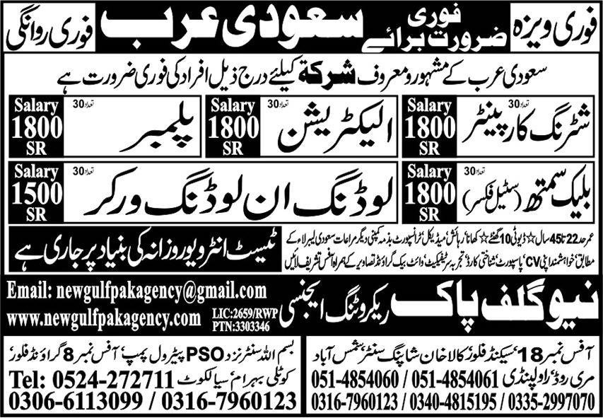 Shuttering Carpenter & Blacksmith Jobs 2025 – New Gulf Pak Recruiting Jobs 2025 — original advertisement