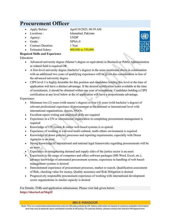 United Nations Development Programme Islamabad Jobs 2025 – United Nations Development Programme UNDP Pakistan Jobs 2025 — original advertisement