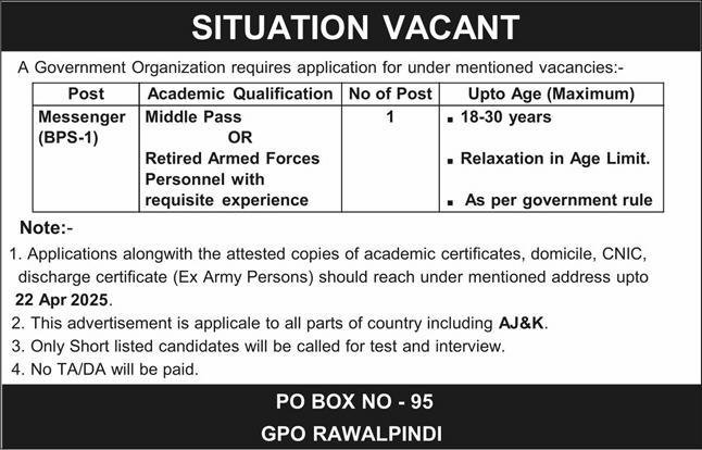 Government Organization Rawalpinidi Punjab Jobs 2025 – Public Sector Organization Jobs 2025 — original advertisement