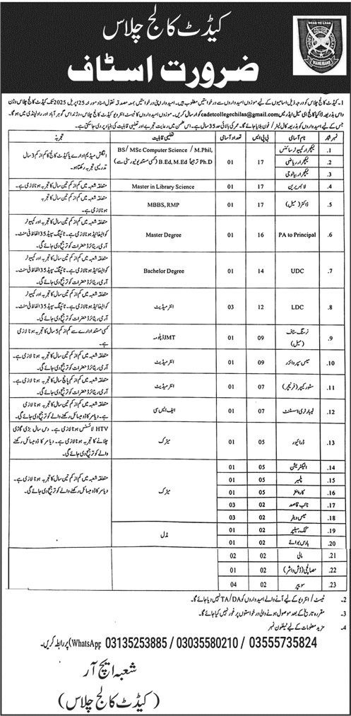 Cadet College Chilas Gilgit Baltistan Jobs 2025 – Cadet College Chilas- Gilgit Baltistan Jobs 2025 — original advertisement