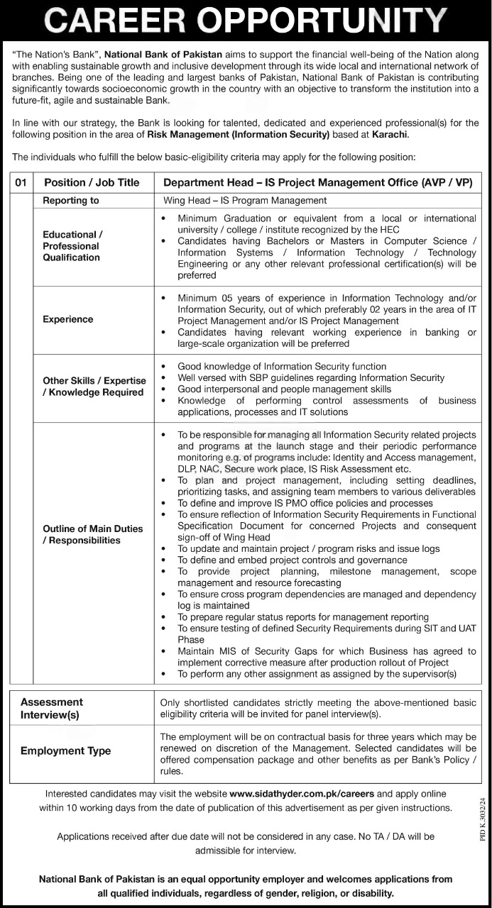 National Bank Of Pakistan NBP Karachi Jobs 2025 Jobs 2025 — original advertisement
