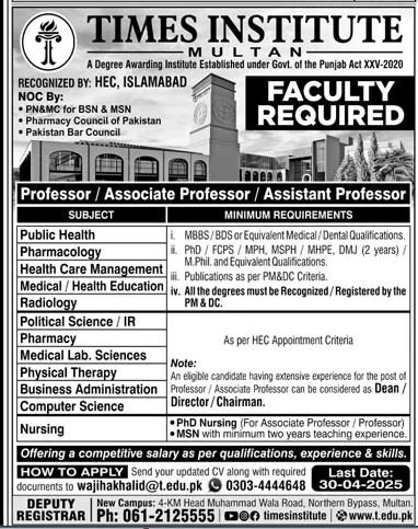 Times Institute Multan Punjab Jobs 2025 Jobs 2025 — original advertisement