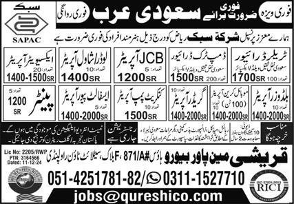 Dumper Truck Driver And JCB Operator Jobs in Saudia Arabia – Qureshi Manpower Bureau Jobs 2025 — original advertisement
