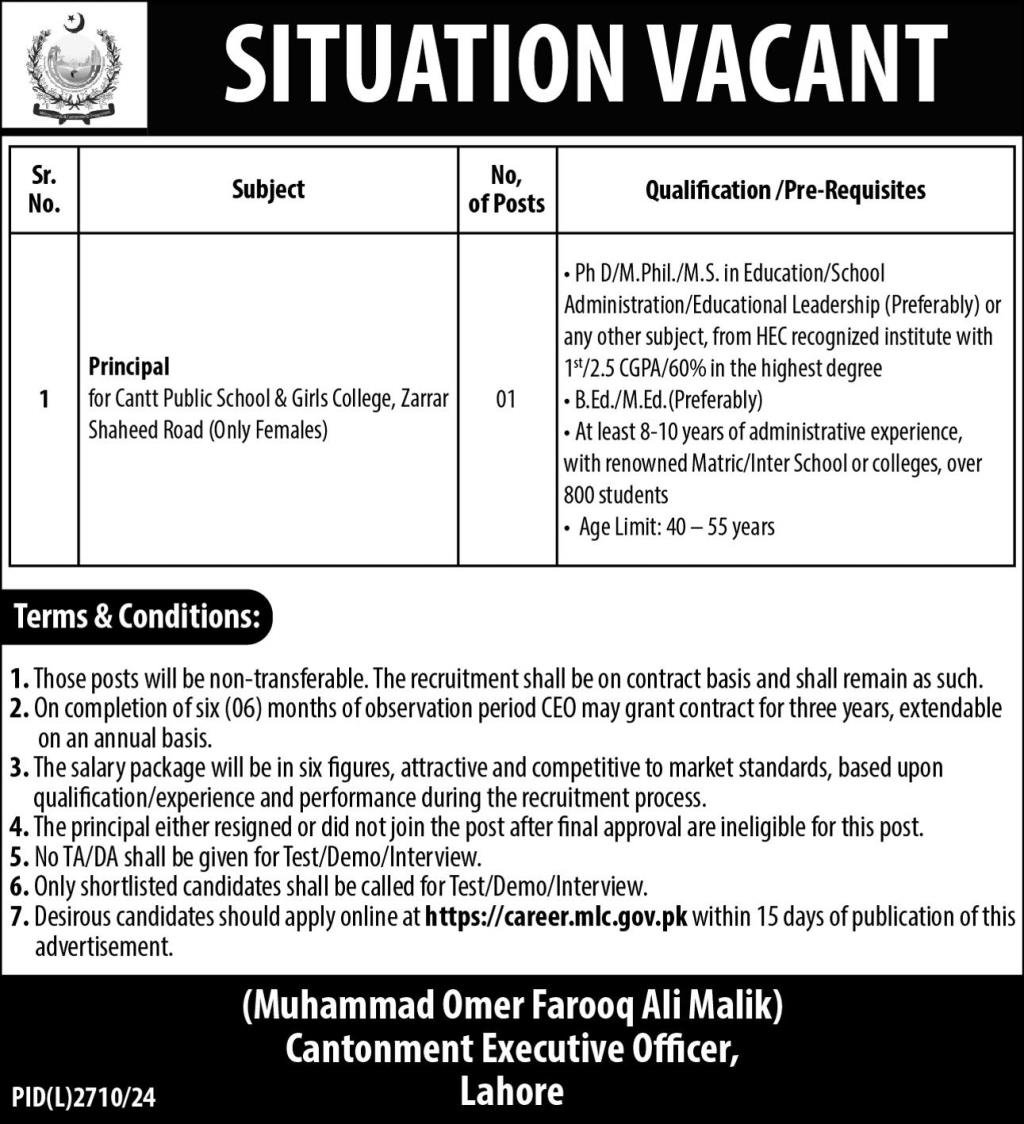 Cantonment Board Lahore Punjab Jobs 2025 Jobs 2025 — original advertisement