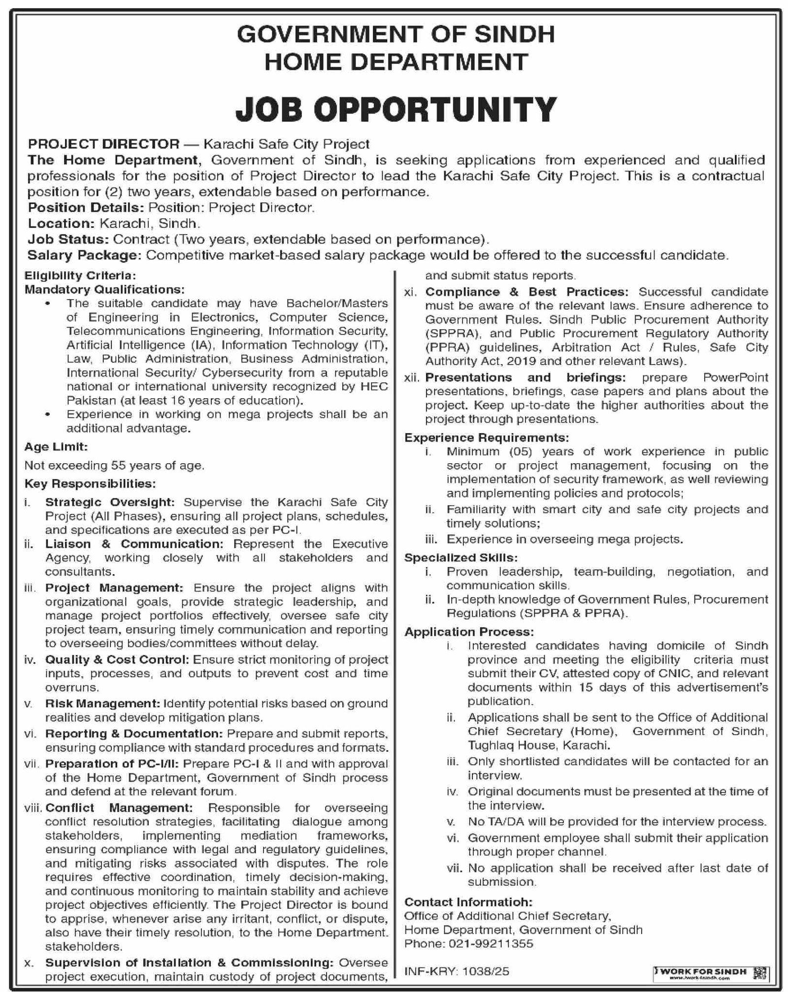 Home Department Sindh Karachi Jobs 2025 – Govt of Sindh Jobs 2025 — original advertisement