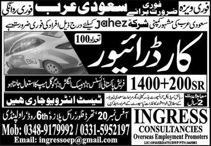 Car Driver Jobs in Saudia Arabia 2025 – Ingress Consulting Jobs 2025 — original advertisement