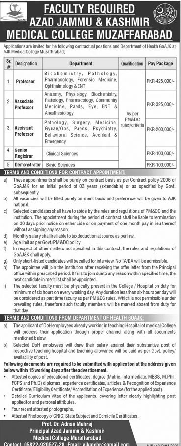 Azad Jammu & Kashmir Medical College Muzaffarabad Jobs 2025 – Azad Jammu Kashmir Medical College Muzffarabd Jobs 2025 — original advertisement