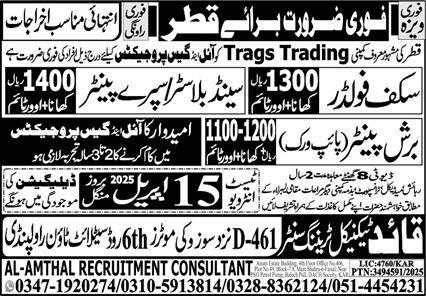 Brush Painter And Spray Painter Jobs in Qatar 2025 – Al Amthal Recruitment Jobs 2025 — original advertisement