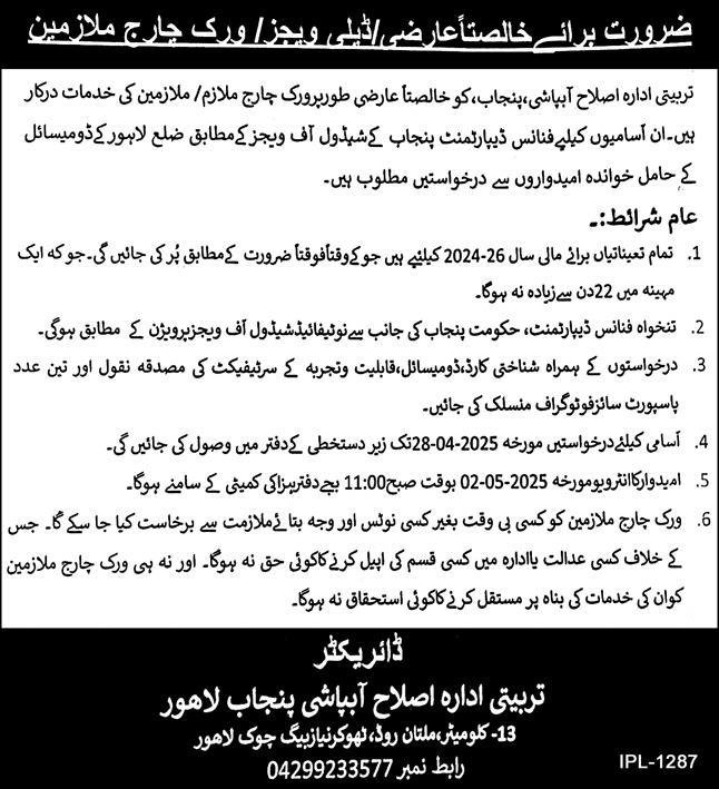 Water Management Training Institute Lahore Jobs 2025 – Irrigation Department Punjab Jobs 2025 — original advertisement