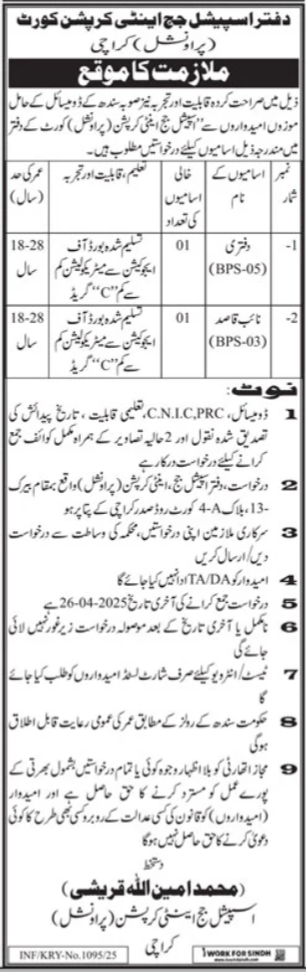 Special Judge & Anti Corruption Court Karachi Jobs 2025 – District & Session Judge Jobs 2025 — original advertisement
