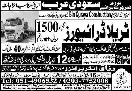 Painter & Team Leader Jobs 2025 In Saudi Arabia – Razzaq Enterprises Jobs 2025 — original advertisement