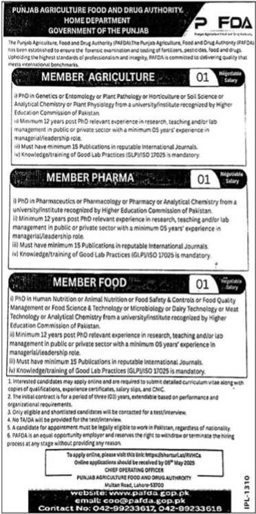 Punjab Agriculture Food & Drug Authority PAFDA Jobs 2025 – Punjab Agriculture Research Board (PARB) Jobs 2025 — original advertisement
