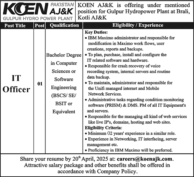 KOEN Pakistan AJ&K Kotli Jobs 2025 – KOEN Azad Jammu And Kashmir Jobs 2025 — original advertisement