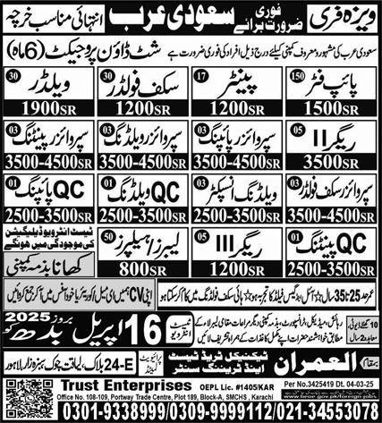 Supervisor Scaffolder & Welding Inspector Jobs 2025 – Al Imran Technical Trade Test Center Jobs 2025 — original advertisement