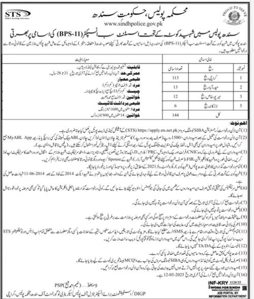 Sindh Police Karachi Sindh Jobs 2025 – Police Department Sindh Jobs 2025 — original advertisement