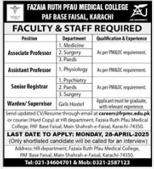 Fazaia Ruth PFAU Medical College Jobs 2025 – Fazaia Schools & Colleges Jobs 2025 — original advertisement