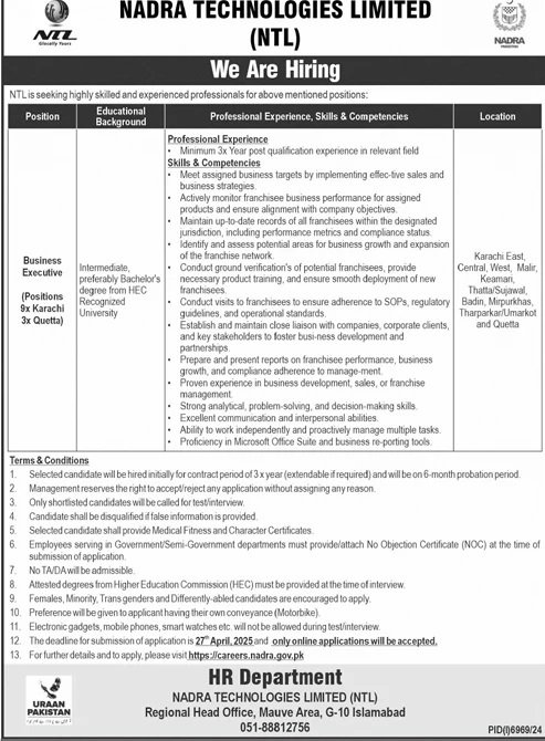 Nadra Technologies Limited NTL Islamabad Jobs 2025 Jobs 2025 — original advertisement