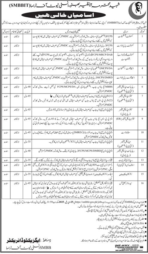 Benazir Bhutto Institute Of Trauma Karachi Jobs 2025 – Shaheed Mohtarma Benazir Bhutto Institute Of Trauma Jobs 2025 — original advertisement