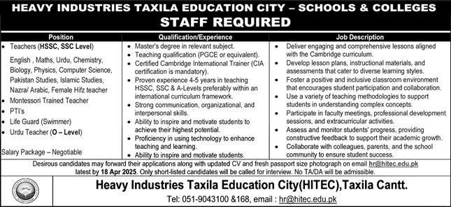 Heavy Industries Taxila Education City Jobs 2025 Jobs 2025 — original advertisement