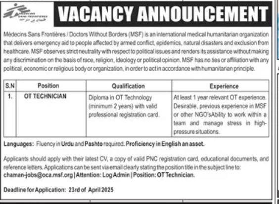 Medecins Sans Frontieries Msf Jobs 2025 – Medecins Sans Frontières (MSF) Jobs 2025 — original advertisement