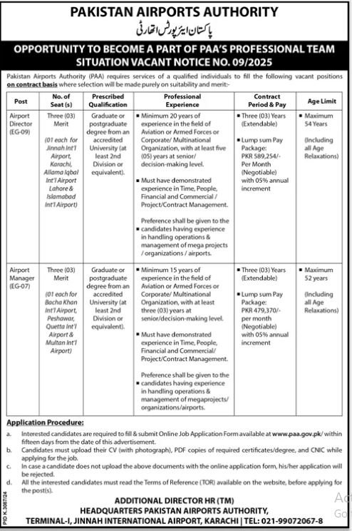 Pakistan Airport Authority Paa Karachi Sindh Jobs 2025 – Pakistan Airports Authority PAA Jobs 2025 — original advertisement