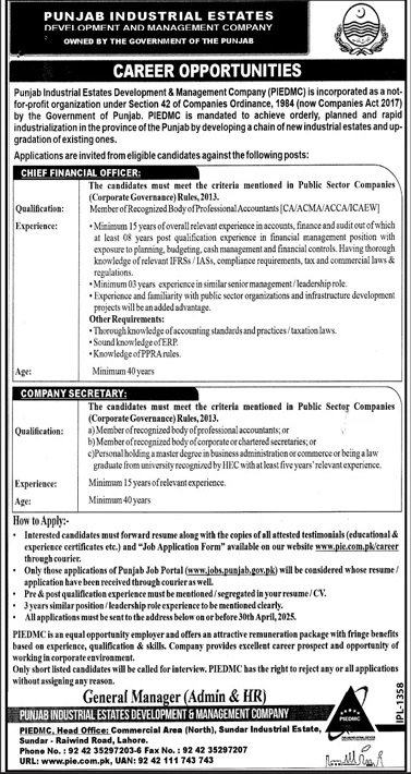 Punjab Industrial Estates Development Company Jobs 2025 – Punjab Industrial Estates Development & Management Company Jobs 2025 — original advertisement