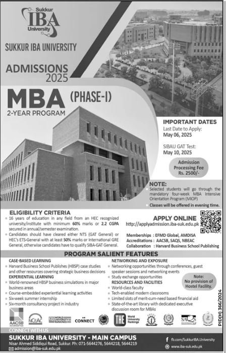 Admissions Open in Sukkur Iba University Sindh 2025 Admissions 2025 — original advertisement