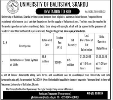 University of Baltistan Skardu 2025 – University of Baltistan, Skardu Jobs 2025 — original advertisement