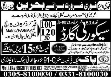 Security Guard Jobs in Bahrin 2025 – Pak Techni Test Center Jobs 2025 — original advertisement