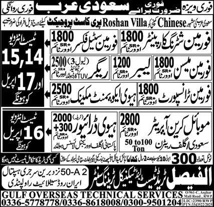 Forman And Labour Jobs in Saudia Arabia 2025 – Al Faisal Trade Test & Technical Training Center Jobs 2025 — original advertisement