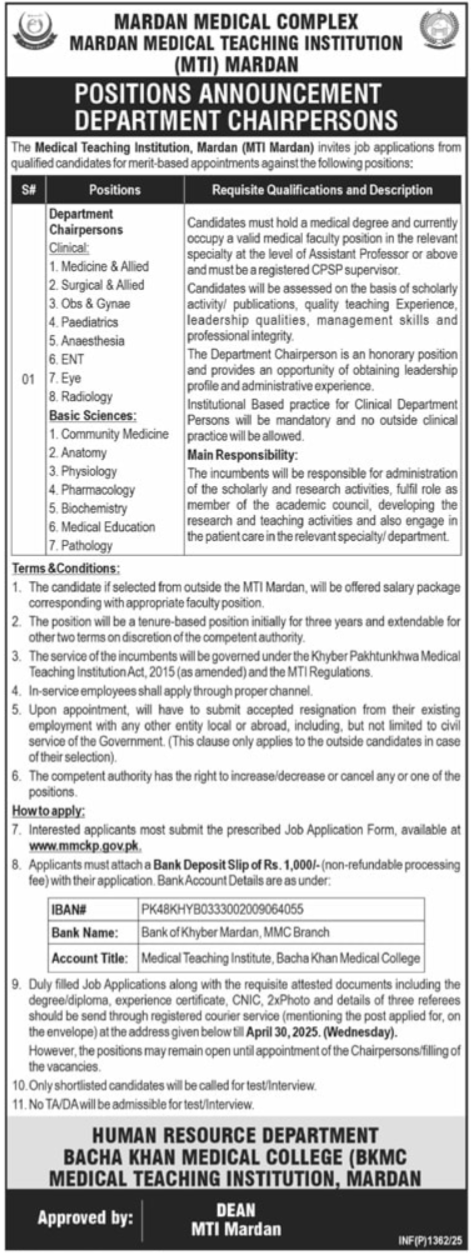 Mardan Medical Complex Jobs 2025 Jobs 2025 — original advertisement