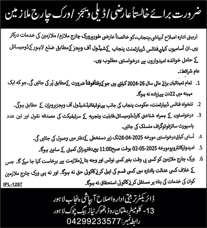 Irrigation Department Lahore Jobs 2025 – Irrigation Department Punjab Jobs 2025 — original advertisement