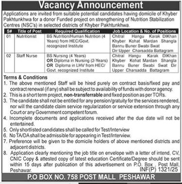 Nutrition Stabilization Centers NSC KPK Jobs 2025 – Public Sector Organization Jobs 2025 — original advertisement