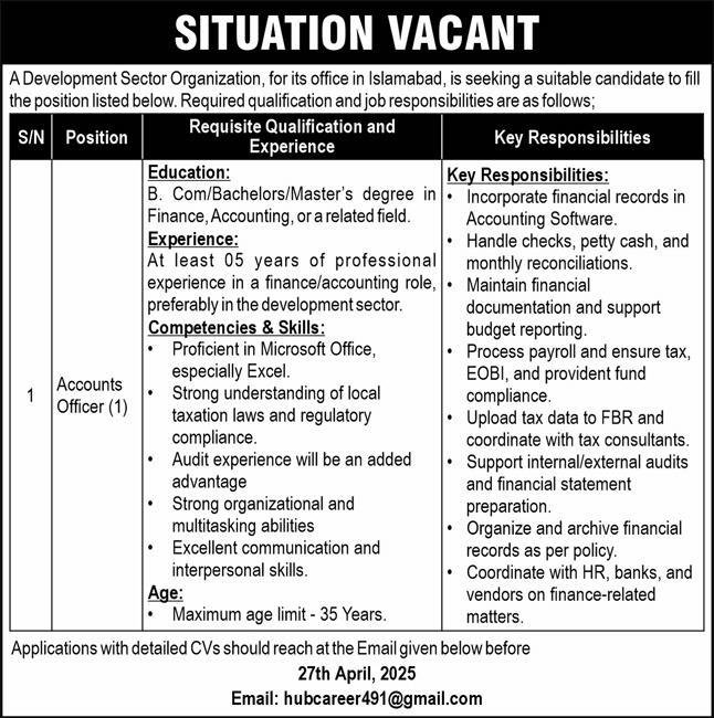 Development Sector Islamabad Jobs 2025 – Public Sector Organization Jobs 2025 — original advertisement