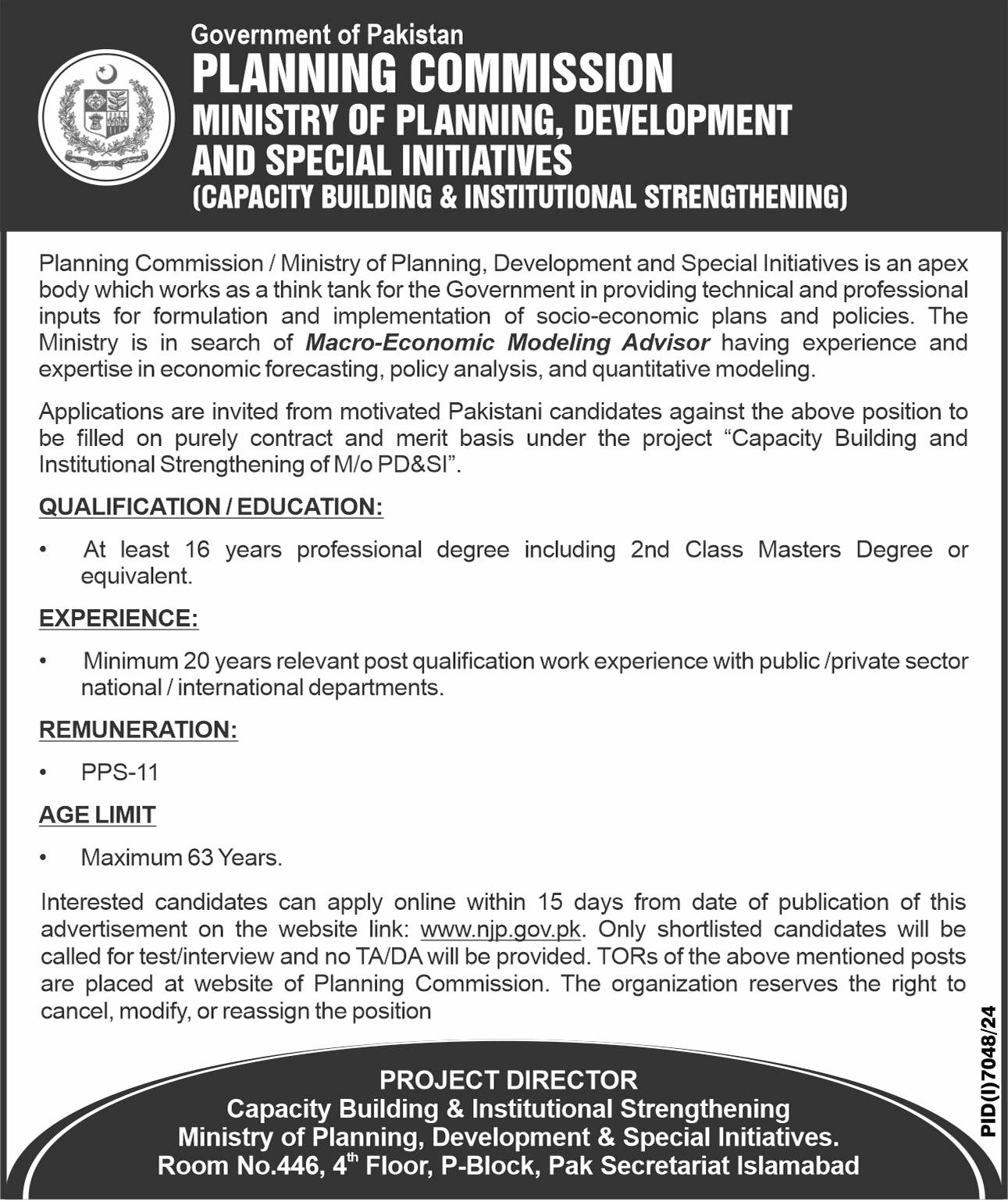 Ministry Of Planning Development And Special Initiative Job – Planning Commission of Pakistan Jobs 2025 — original advertisement
