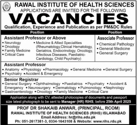 Rawal Institute Of Health Sciences Islamabad Jobs 2025 Jobs 2025 — original advertisement