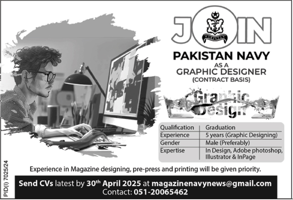 Join Pakistan Navy As Graphic Designer 2025 Jobs 2025 — original advertisement