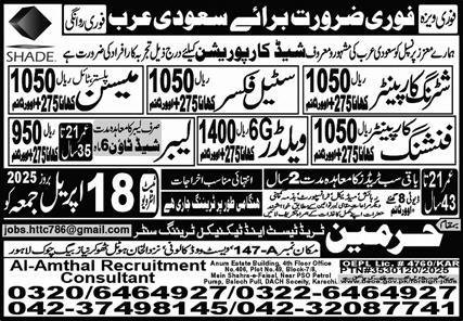 Shuttering Carpenter & Plaster Mason Jobs 2025 – Harmain Trade Test & Technical Training Center Jobs 2025 — original advertisement