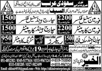 Rigger & Chargehand Carpenter Jobs 2025 In Saudi Arabia – Al Khair Enterprises Jobs 2025 — original advertisement