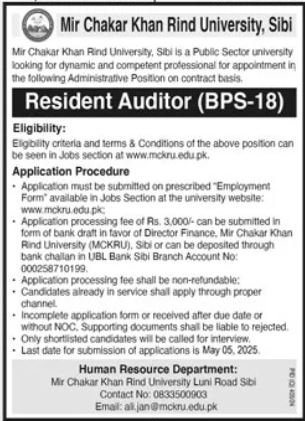 Mir Chakar Khan Rind University Sibi Jobs 2025 Jobs 2025 — original advertisement