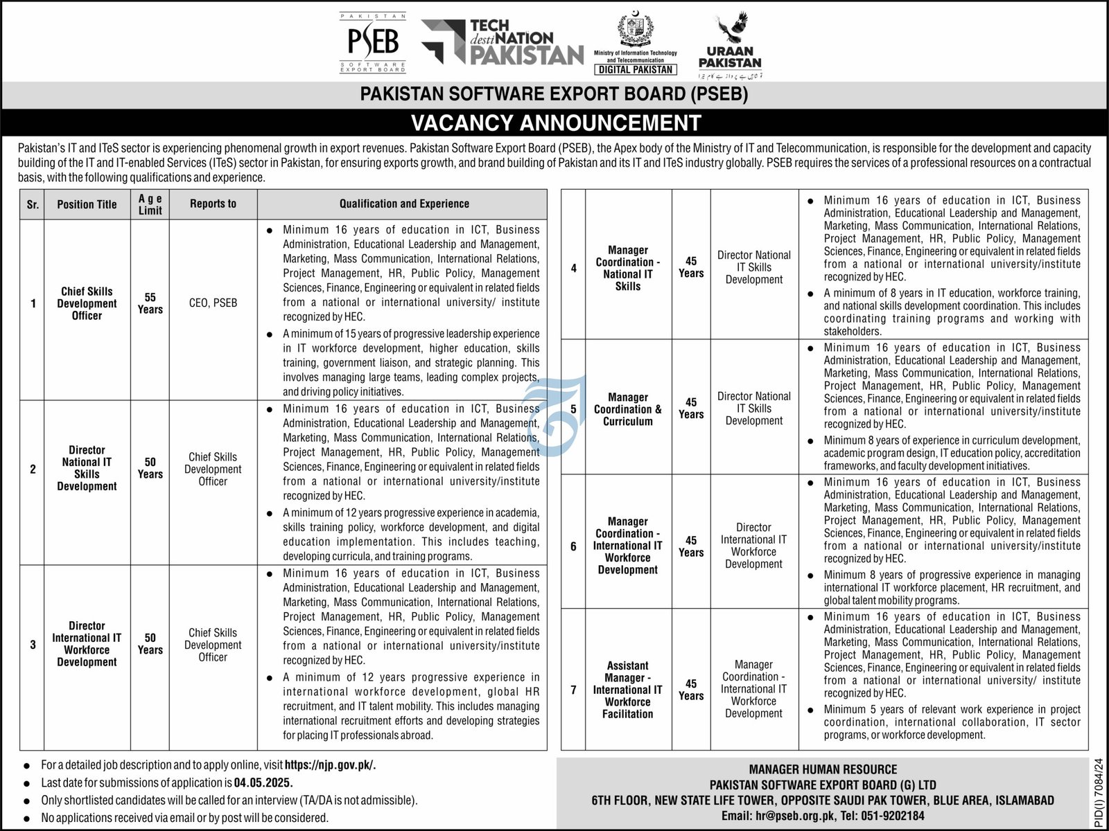 Pakistan Software Export Board Pseb Jobs 2025 Jobs 2025 — original advertisement