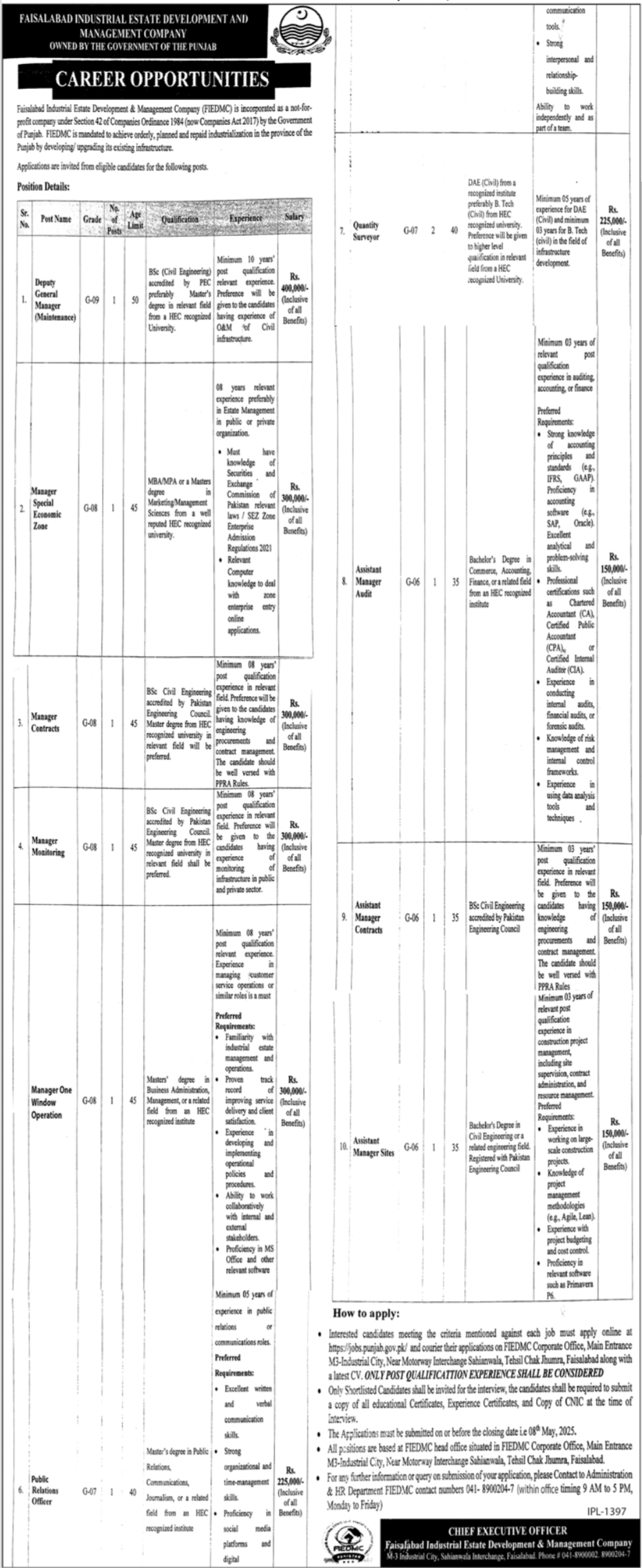 Faisalabad Industrial Estate Development & Management Jobs – Private Company Jobs 2025 — original advertisement