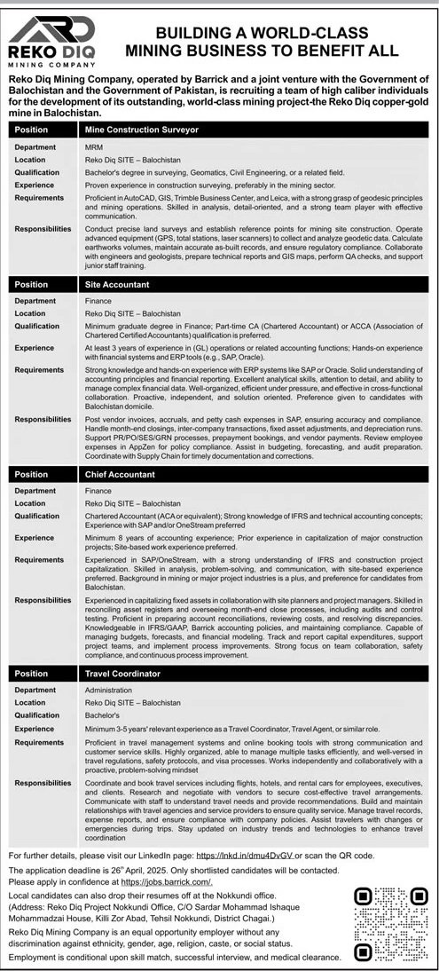 Reko Diq Mining Company Balochistan Jobs 2025 – Barrick Pakistan Jobs 2025 — original advertisement