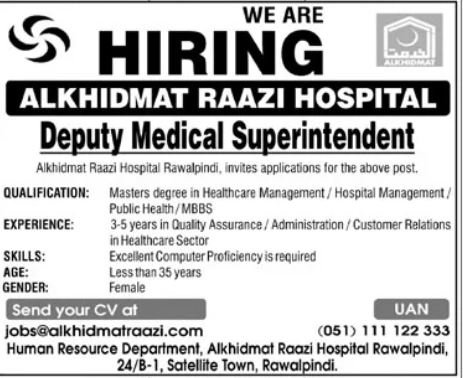 Al Khidmat Raazi Hospital Rawalpindi Jobs 2025 – Alkhidmat Jobs 2025 — original advertisement