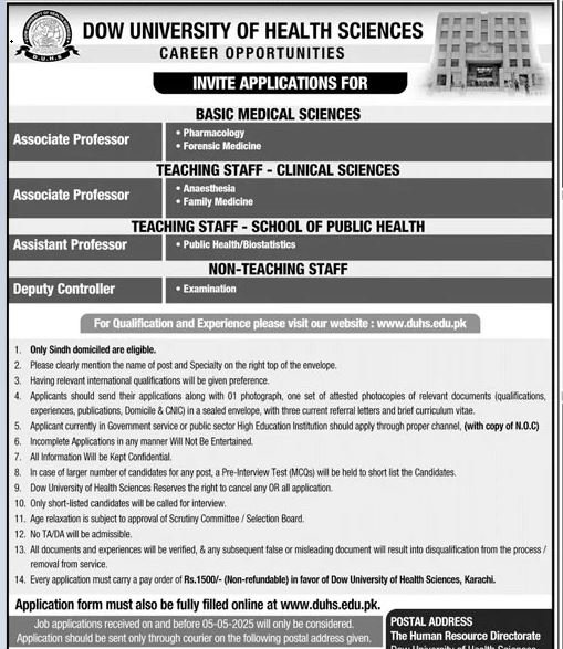 Dow University of Health Sciences Karachi Jobs 2025 Jobs 2025 — original advertisement