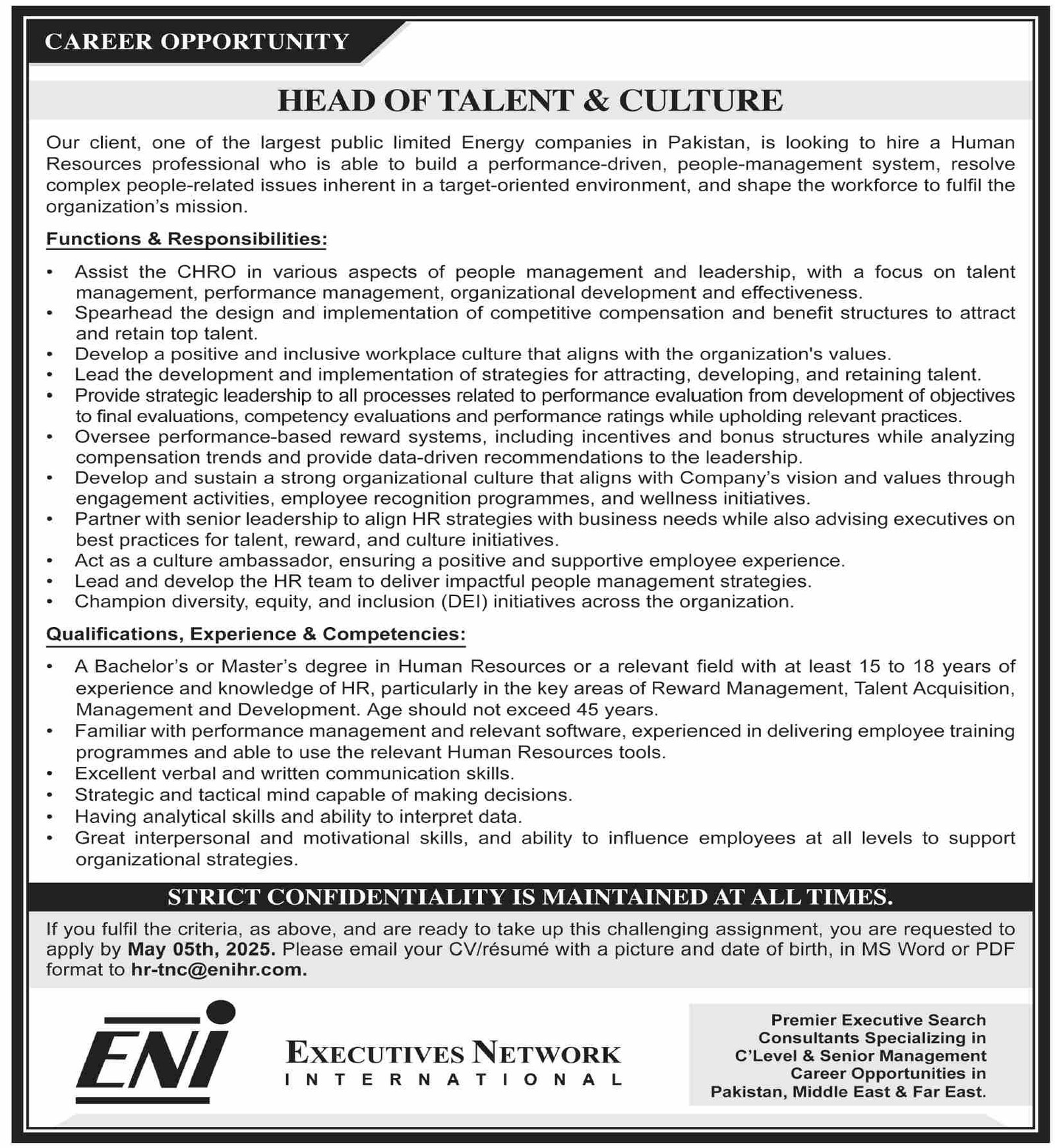 Executive Network International Eni Jobs – Public Sector Organization Jobs 2025 — original advertisement